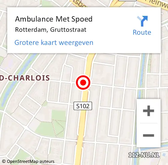 Locatie op kaart van de 112 melding: Ambulance Met Spoed Naar Rotterdam, Gruttostraat op 19 oktober 2019 11:13
