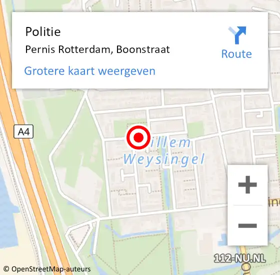 Locatie op kaart van de 112 melding: Politie Pernis Rotterdam, Boonstraat op 19 oktober 2019 11:35