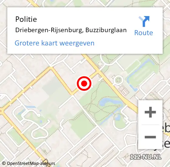 Locatie op kaart van de 112 melding: Politie Driebergen-Rijsenburg, Buzziburglaan op 19 oktober 2019 13:17
