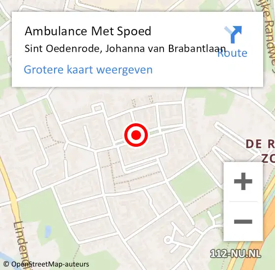 Locatie op kaart van de 112 melding: Ambulance Met Spoed Naar Sint Oedenrode, Johanna van Brabantlaan op 19 oktober 2019 13:43