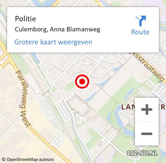 Locatie op kaart van de 112 melding: Politie Culemborg, Anna Blamanweg op 19 oktober 2019 14:28