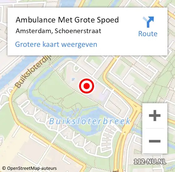Locatie op kaart van de 112 melding: Ambulance Met Grote Spoed Naar Amsterdam, Schoenerstraat op 19 oktober 2019 14:52