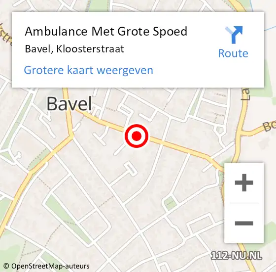 Locatie op kaart van de 112 melding: Ambulance Met Grote Spoed Naar Bavel, Kloosterstraat op 19 oktober 2019 15:47