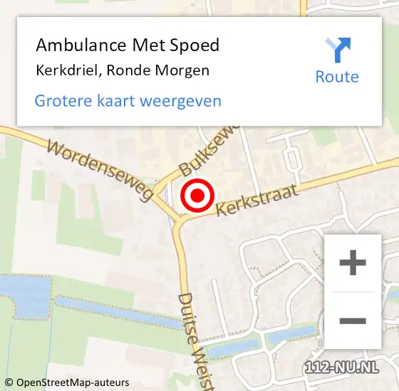 Locatie op kaart van de 112 melding: Ambulance Met Spoed Naar Kerkdriel, Ronde Morgen op 19 oktober 2019 15:50