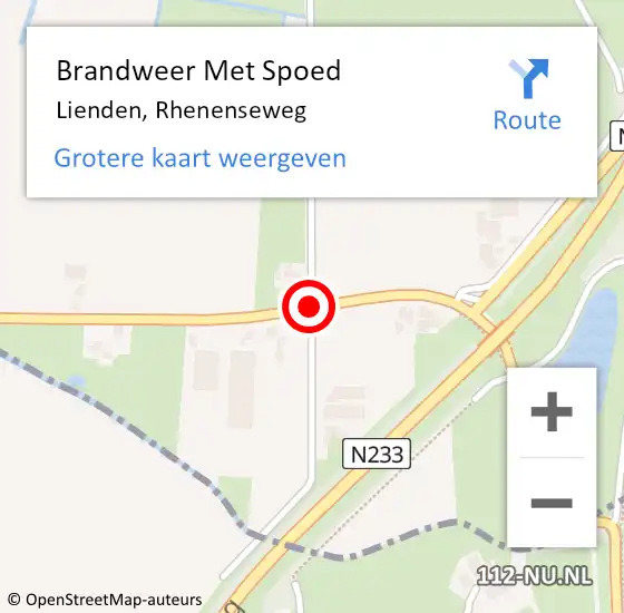 Locatie op kaart van de 112 melding: Brandweer Met Spoed Naar Lienden, Rhenenseweg op 19 oktober 2019 17:19