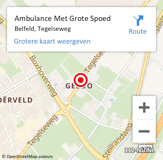 Locatie op kaart van de 112 melding: Ambulance Met Grote Spoed Naar Belfeld, Tegelseweg op 19 oktober 2019 17:28