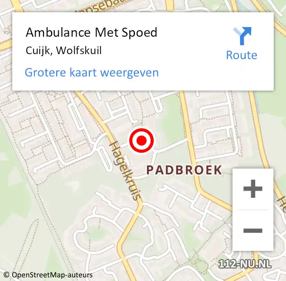 Locatie op kaart van de 112 melding: Ambulance Met Spoed Naar Cuijk, Wolfskuil op 19 oktober 2019 17:59