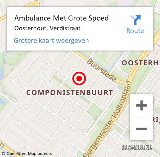 Locatie op kaart van de 112 melding: Ambulance Met Grote Spoed Naar Oosterhout, Verdistraat op 19 oktober 2019 18:14