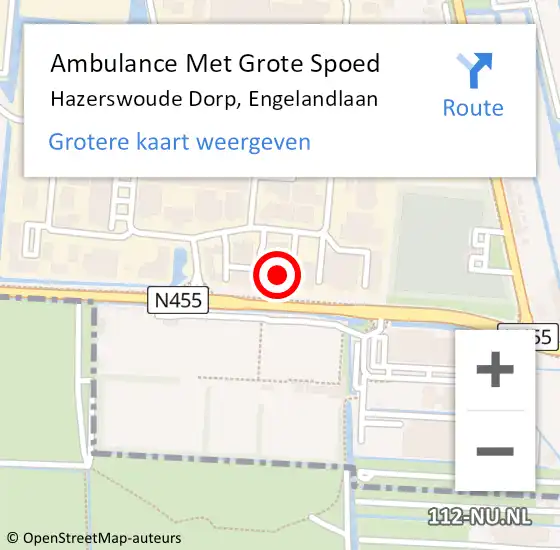 Locatie op kaart van de 112 melding: Ambulance Met Grote Spoed Naar Hazerswoude Dorp, Engelandlaan op 17 april 2014 09:15