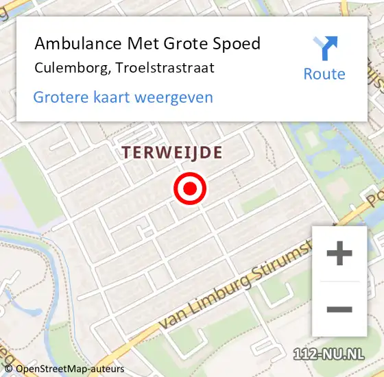 Locatie op kaart van de 112 melding: Ambulance Met Grote Spoed Naar Culemborg, Troelstrastraat op 19 oktober 2019 22:18