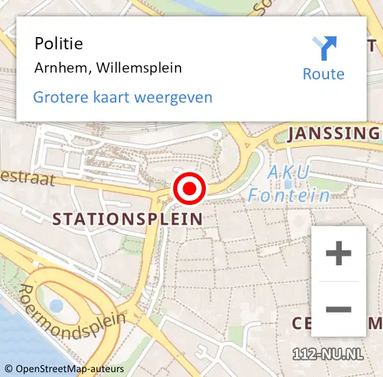 Locatie op kaart van de 112 melding: Politie Arnhem, Willemsplein op 19 oktober 2019 23:31