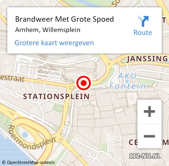 Locatie op kaart van de 112 melding: Brandweer Met Grote Spoed Naar Arnhem, Willemsplein op 19 oktober 2019 23:31