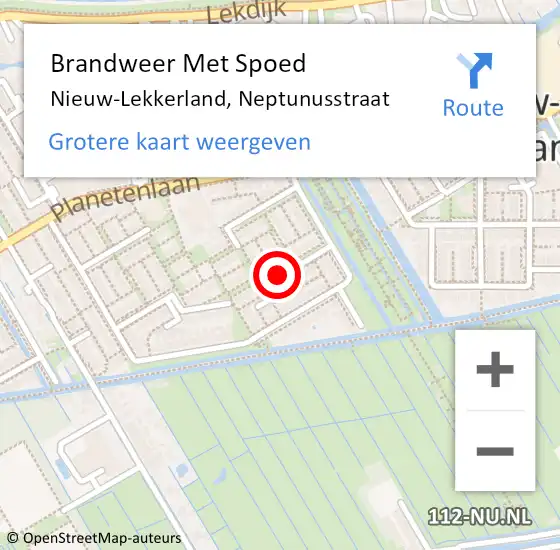 Locatie op kaart van de 112 melding: Brandweer Met Spoed Naar Nieuw-Lekkerland, Neptunusstraat op 20 oktober 2019 01:05