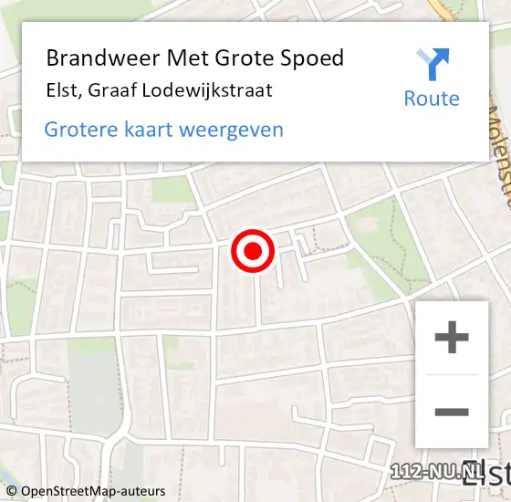 Locatie op kaart van de 112 melding: Brandweer Met Grote Spoed Naar Elst, Graaf Lodewijkstraat op 20 oktober 2019 02:28