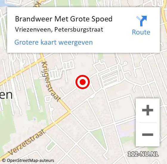 Locatie op kaart van de 112 melding: Brandweer Met Grote Spoed Naar Vriezenveen, Petersburgstraat op 20 oktober 2019 02:34