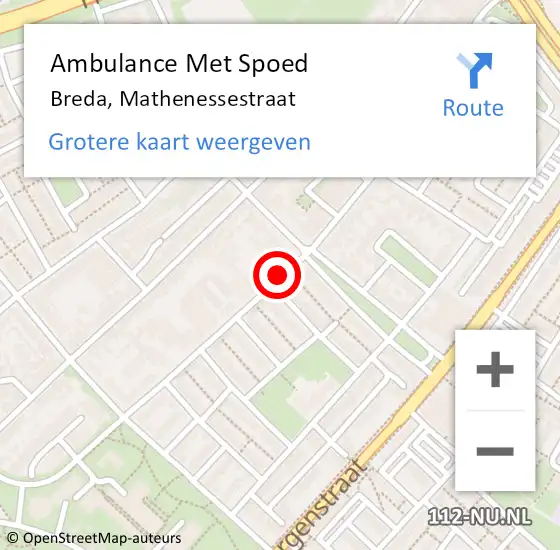 Locatie op kaart van de 112 melding: Ambulance Met Spoed Naar Breda, Mathenessestraat op 20 oktober 2019 02:37