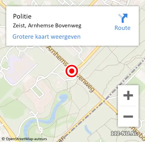 Locatie op kaart van de 112 melding: Politie Zeist, Arnhemse Bovenweg op 20 oktober 2019 03:35