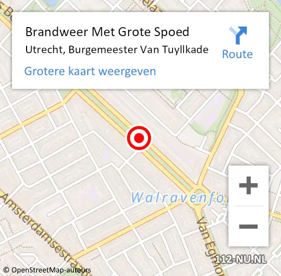 Locatie op kaart van de 112 melding: Brandweer Met Grote Spoed Naar Utrecht, Burgemeester Van Tuyllkade op 20 oktober 2019 07:08