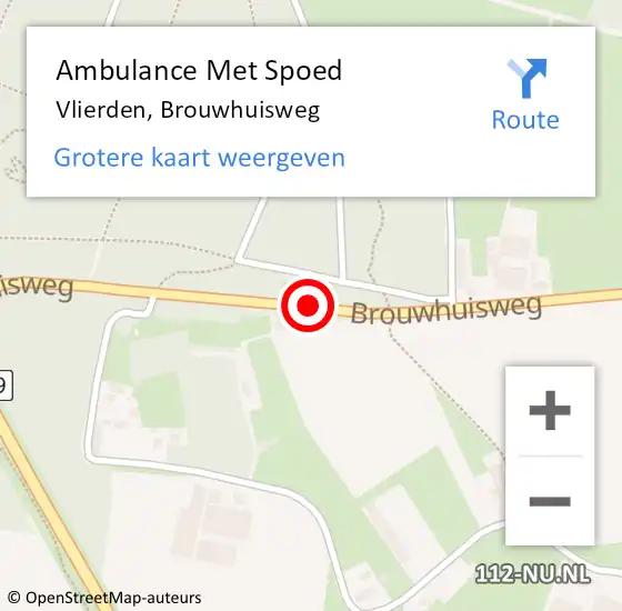 Locatie op kaart van de 112 melding: Ambulance Met Spoed Naar Vlierden, Brouwhuisweg op 20 oktober 2019 09:57