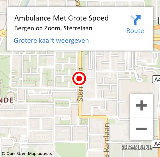 Locatie op kaart van de 112 melding: Ambulance Met Grote Spoed Naar Bergen op Zoom, Sterrelaan op 20 oktober 2019 10:26