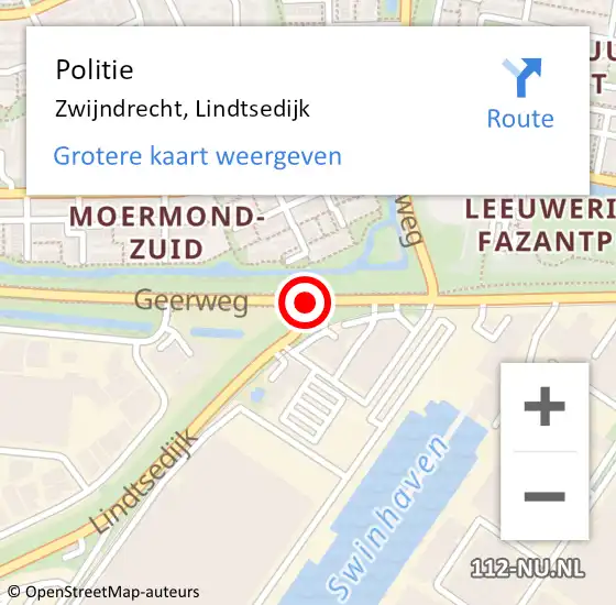 Locatie op kaart van de 112 melding: Politie Zwijndrecht, Lindtsedijk op 20 oktober 2019 10:56