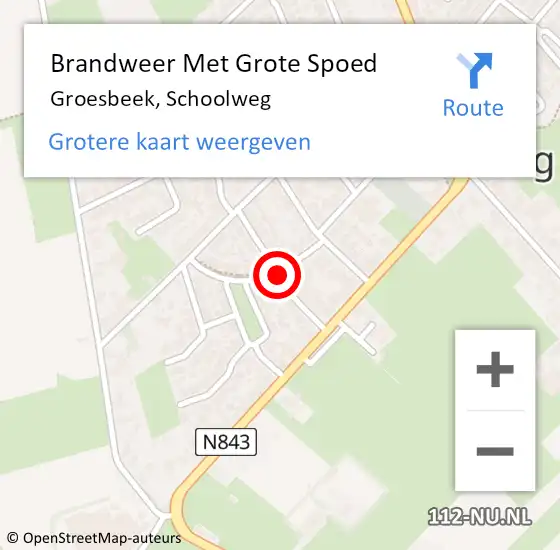 Locatie op kaart van de 112 melding: Brandweer Met Grote Spoed Naar Groesbeek, Schoolweg op 20 oktober 2019 11:10