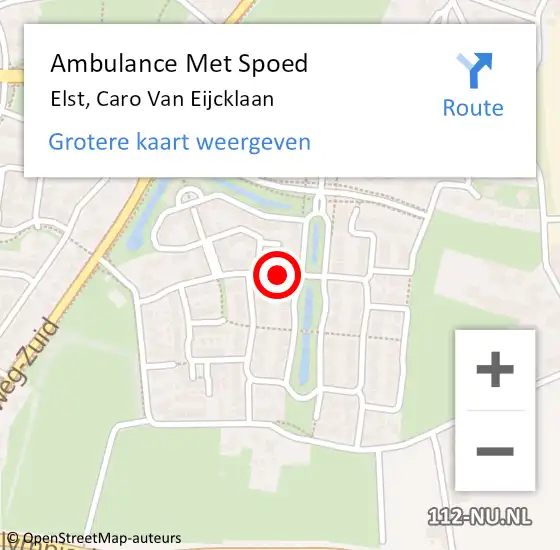 Locatie op kaart van de 112 melding: Ambulance Met Spoed Naar Elst, Caro Van Eijcklaan op 20 oktober 2019 11:17