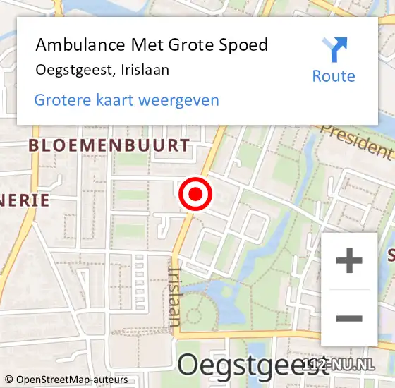 Locatie op kaart van de 112 melding: Ambulance Met Grote Spoed Naar Oegstgeest, Irislaan op 20 oktober 2019 11:48
