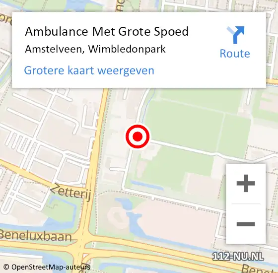 Locatie op kaart van de 112 melding: Ambulance Met Grote Spoed Naar Amstelveen, Wimbledonpark op 20 oktober 2019 12:33