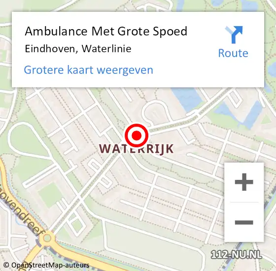 Locatie op kaart van de 112 melding: Ambulance Met Grote Spoed Naar Eindhoven, Waterlinie op 20 oktober 2019 12:33