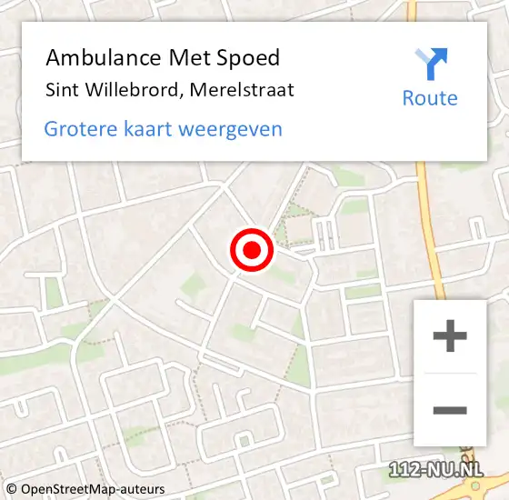 Locatie op kaart van de 112 melding: Ambulance Met Spoed Naar Sint Willebrord, Merelstraat op 20 oktober 2019 14:03