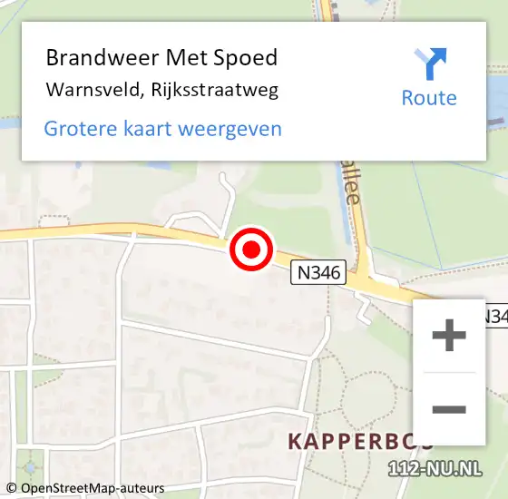 Locatie op kaart van de 112 melding: Brandweer Met Spoed Naar Warnsveld, Rijksstraatweg op 20 oktober 2019 14:26