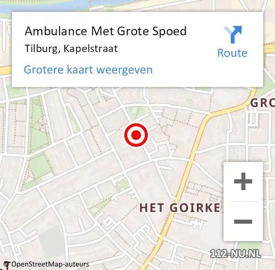 Locatie op kaart van de 112 melding: Ambulance Met Grote Spoed Naar Tilburg, Kapelstraat op 20 oktober 2019 14:47