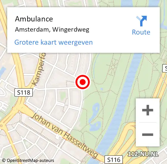 Locatie op kaart van de 112 melding: Ambulance Amsterdam, Wingerdweg op 20 oktober 2019 14:47