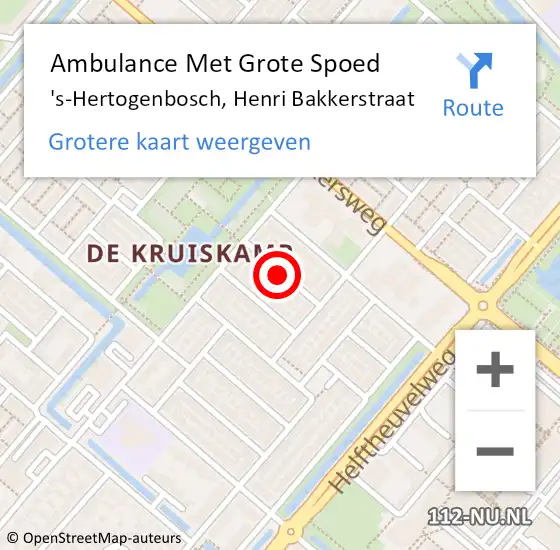 Locatie op kaart van de 112 melding: Ambulance Met Grote Spoed Naar 's-Hertogenbosch, Henri Bakkerstraat op 20 oktober 2019 14:49