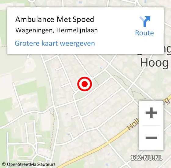 Locatie op kaart van de 112 melding: Ambulance Met Spoed Naar Wageningen, Hermelijnlaan op 20 oktober 2019 14:54