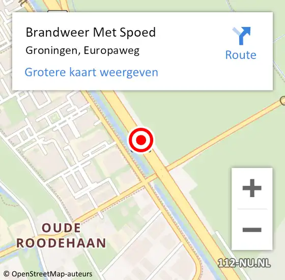 Locatie op kaart van de 112 melding: Brandweer Met Spoed Naar Groningen, Europaweg op 20 oktober 2019 19:33