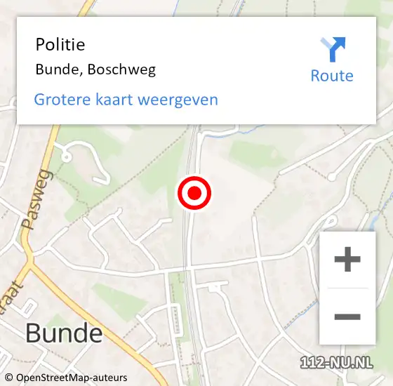 Locatie op kaart van de 112 melding: Politie Bunde, Boschweg op 20 oktober 2019 20:53
