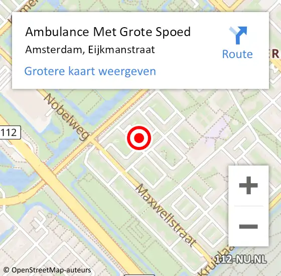 Locatie op kaart van de 112 melding: Ambulance Met Grote Spoed Naar Amsterdam, Eijkmanstraat op 20 oktober 2019 23:29