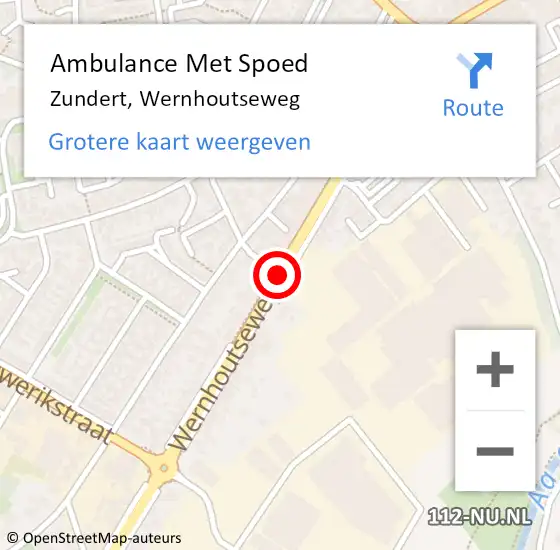 Locatie op kaart van de 112 melding: Ambulance Met Spoed Naar Zundert, Wernhoutseweg op 21 oktober 2019 00:59