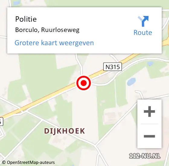 Locatie op kaart van de 112 melding: Politie Borculo, Ruurloseweg op 21 oktober 2019 07:09