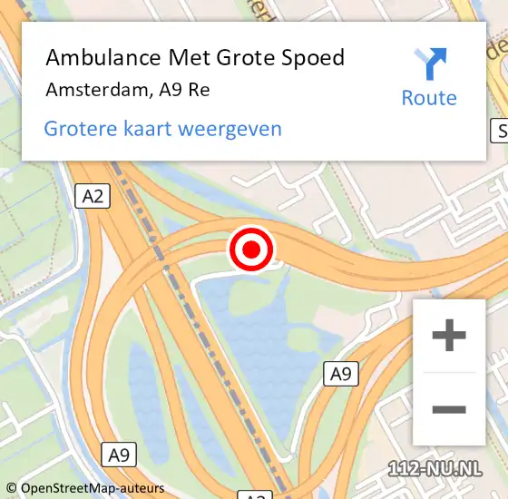 Locatie op kaart van de 112 melding: Ambulance Met Grote Spoed Naar Amsterdam, A9 Re op 21 oktober 2019 07:45
