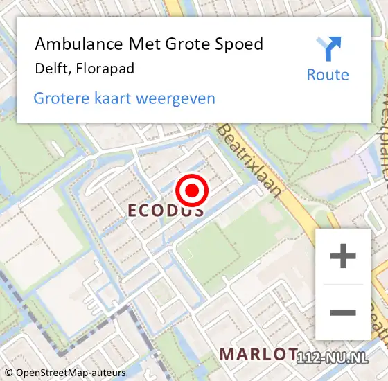 Locatie op kaart van de 112 melding: Ambulance Met Grote Spoed Naar Delft, Florapad op 21 oktober 2019 08:02