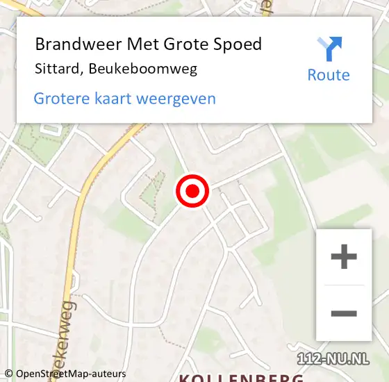 Locatie op kaart van de 112 melding: Brandweer Met Grote Spoed Naar Sittard, Beukeboomweg op 21 oktober 2019 10:27