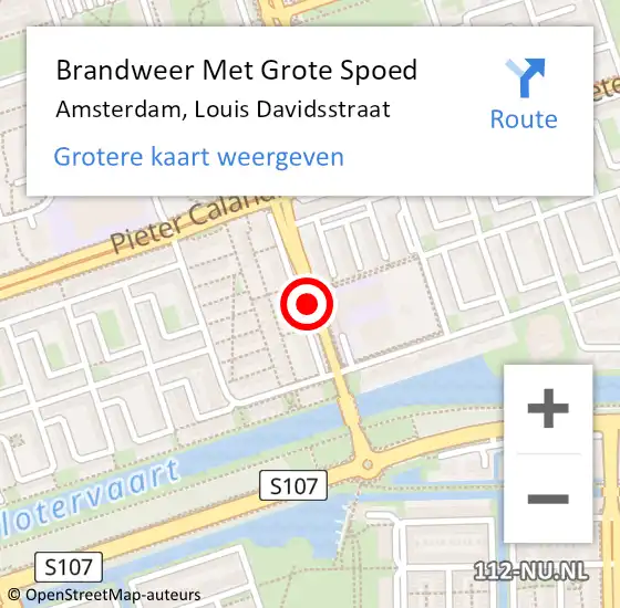 Locatie op kaart van de 112 melding: Brandweer Met Grote Spoed Naar Amsterdam, Louis Davidsstraat op 21 oktober 2019 12:05