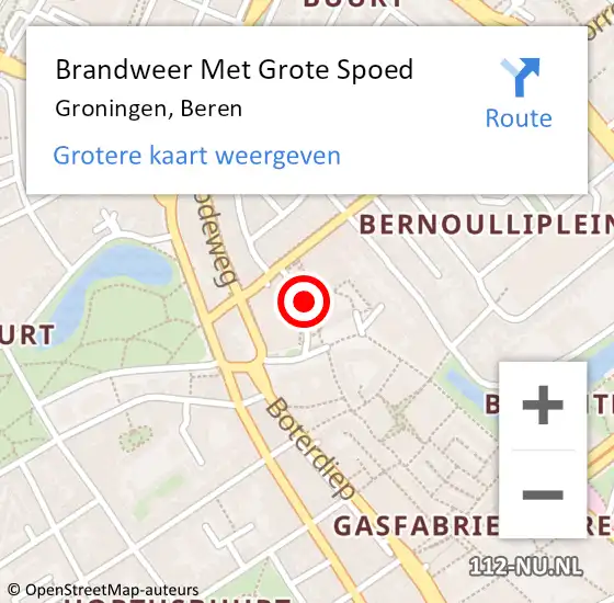 Locatie op kaart van de 112 melding: Brandweer Met Grote Spoed Naar Groningen, Beren op 17 april 2014 11:41