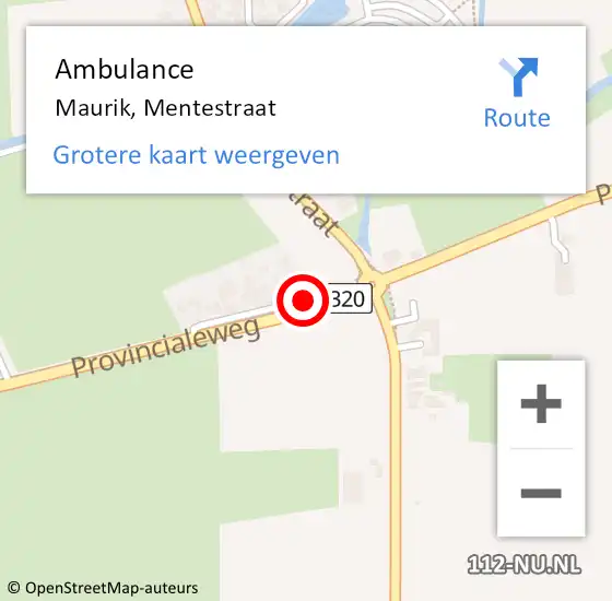 Locatie op kaart van de 112 melding: Ambulance Maurik, Mentestraat op 21 oktober 2019 12:11