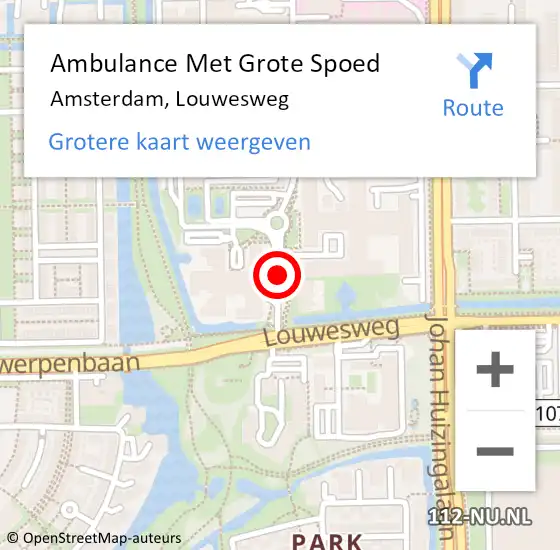 Locatie op kaart van de 112 melding: Ambulance Met Grote Spoed Naar Amsterdam, Louwesweg op 21 oktober 2019 12:13