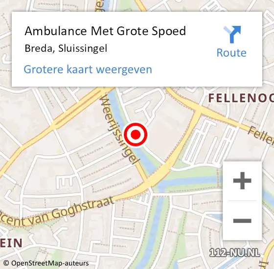 Locatie op kaart van de 112 melding: Ambulance Met Grote Spoed Naar Breda, Sluissingel op 21 oktober 2019 12:19