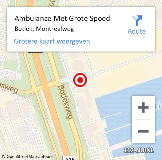 Locatie op kaart van de 112 melding: Ambulance Met Grote Spoed Naar Botlek, Montrealweg op 21 oktober 2019 13:30